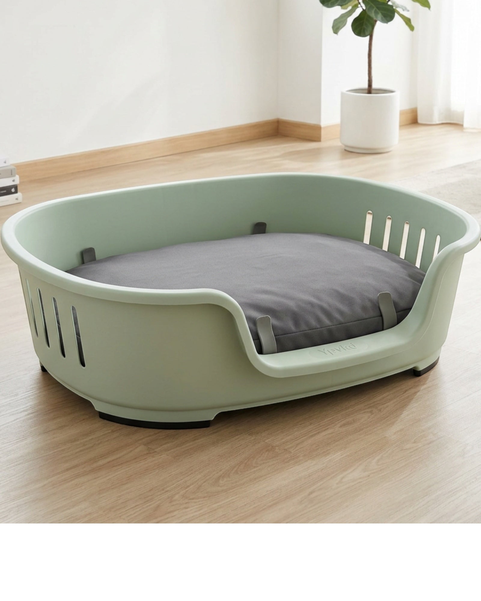 Ypvkd Large Molded Polypropylene Shell Dog Bed Sage Gray 110 cm - Lifestyle view